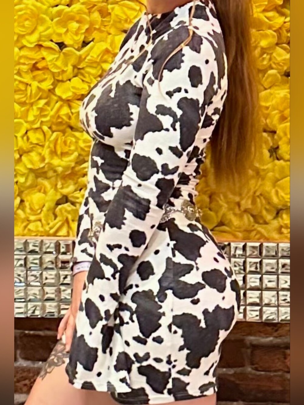 Cow Print Long Sleeve Mini Dress